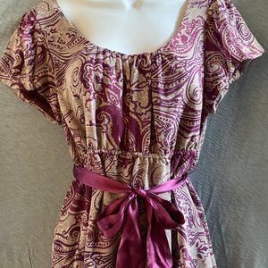 INC, Paisley silk shirt with satin tie belt, Sz 12